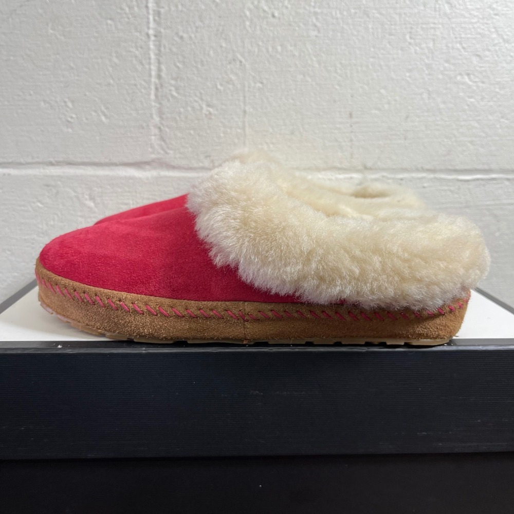 L.L. Bean Squam Lake Red‎ Suede Wicked Good Slipper Fur Lined Slip On Womens 8 M - Picture 4 of 11